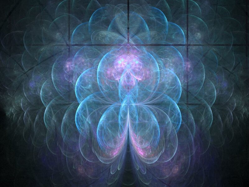 Fractal Flower Pattern — Blue, Ethereal, Digital Art, Grid Lines