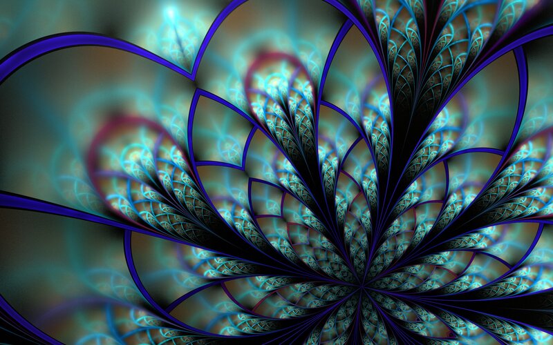 Fractal Flower Pattern — Blue, Hypnotic, Digital Art, Curved Lines