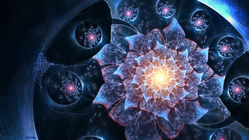 Fractal Flower Pattern — Blue, Hypnotic, Digital Art, Flowers, Circles