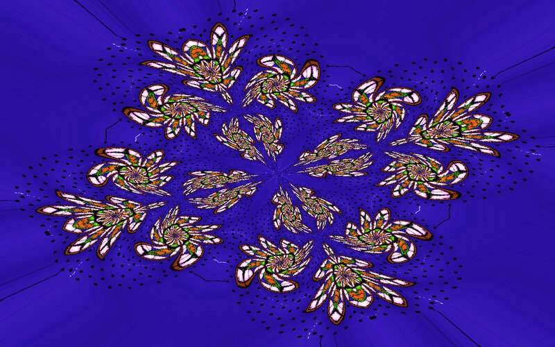 Fractal Flower Pattern — Blue, Hypnotic, Digital Art, Flowers, Dots
