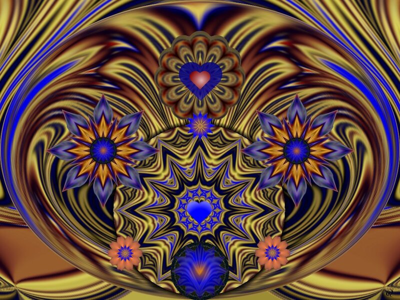 Fractal Flower Pattern — Blue, Hypnotic, Digital Art, Flowers, Heart