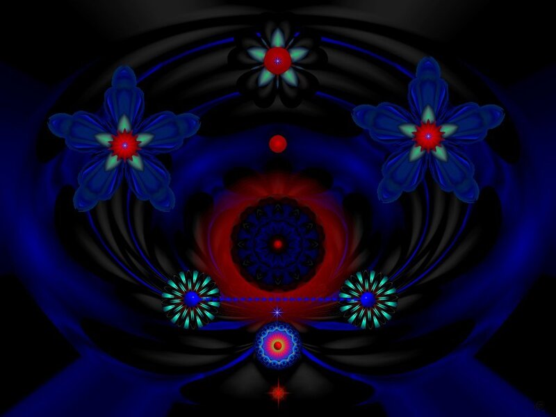Fractal Flower Pattern — Blue, Hypnotic, Digital Art, Flowers