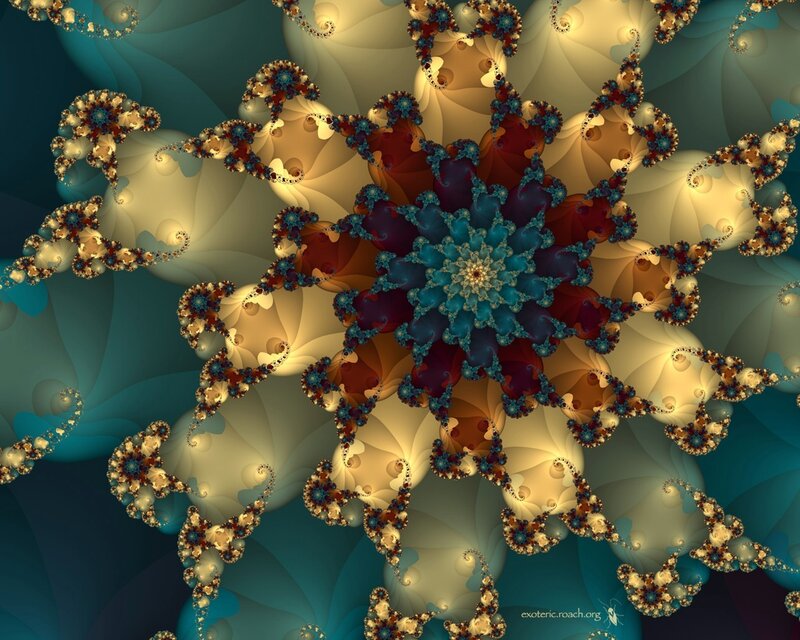 Fractal Flower Pattern — Blue, Hypnotic, Digital Art, Spiral, Colorful