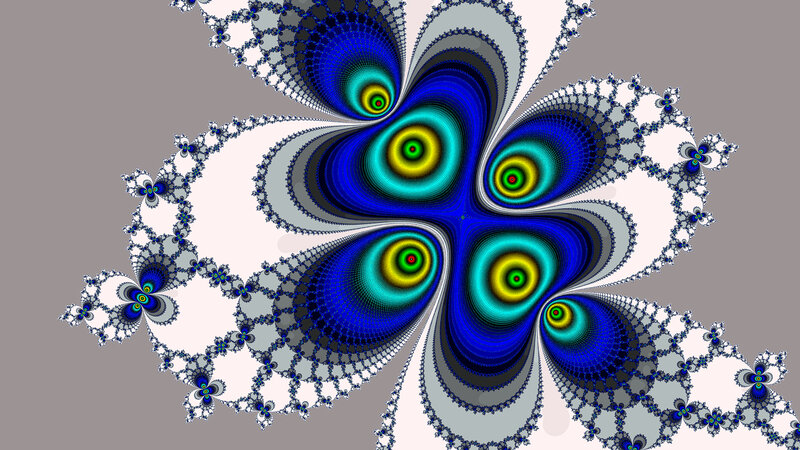 Fractal Flower Pattern — Blue, Hypnotic, Digital Art, Yellow