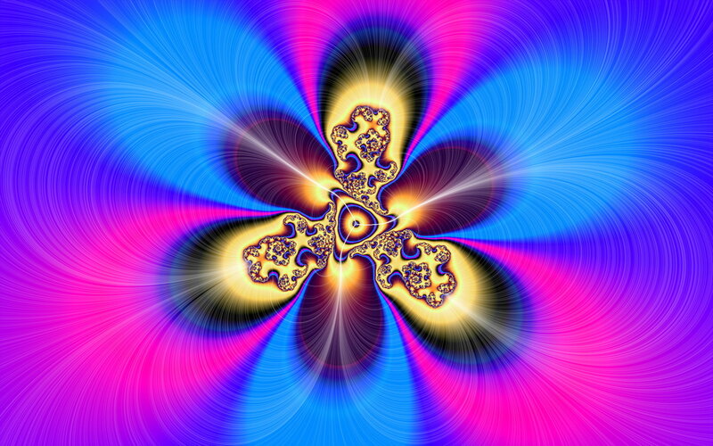 Fractal Flower Pattern — Blue, Vibrant, Digital Art, Colorful, Radiating Lines