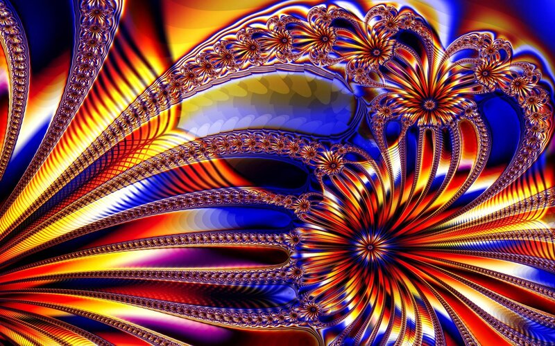 Fractal Flower Pattern — Blue, Vibrant, Digital Art, Flowers