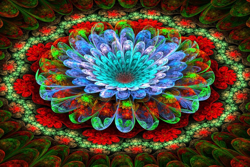 Fractal Flower Pattern — Blue, Vibrant, Digital Art