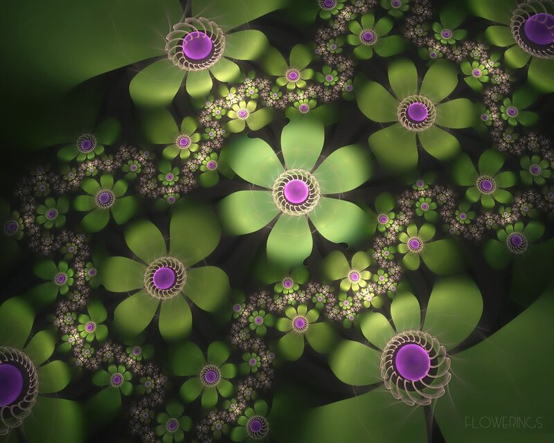 Fractal Flower Pattern — Green, Hypnotic, Digital Art, Flowers, Green Leaves