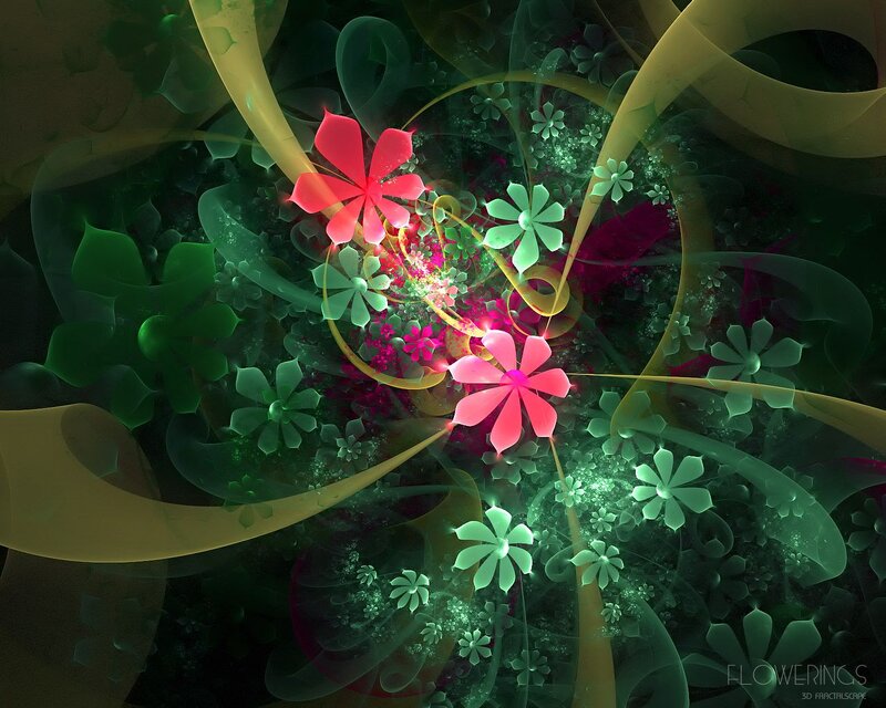 Fractal Flower Pattern — Green, Hypnotic, Digital Art, Flowers