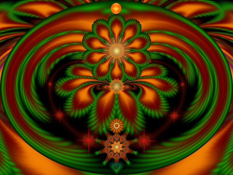 Fractal Flower Pattern — Green, Hypnotic, Digital Art, Stars