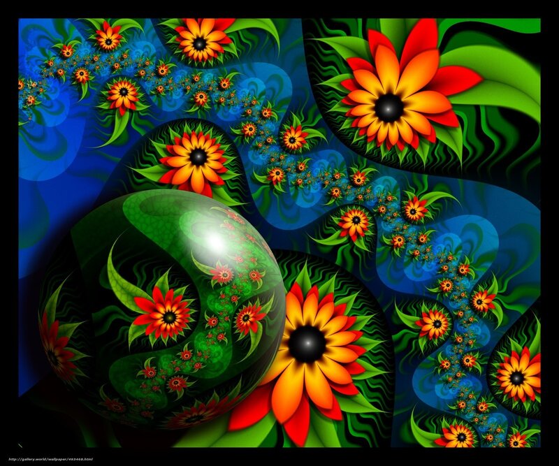 Fractal Flower Pattern — Green, Vibrant, Digital Art, Flowers
