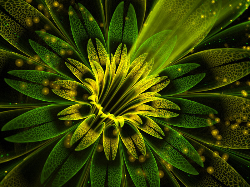 Fractal Flower Pattern — Green, Vibrant, Digital Art, Light