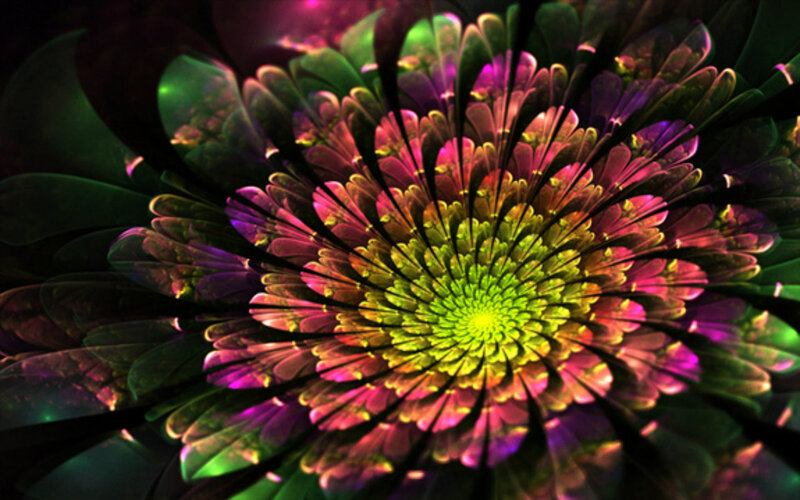 Fractal Flower Pattern — Green, Vibrant, Digital Art, Petals