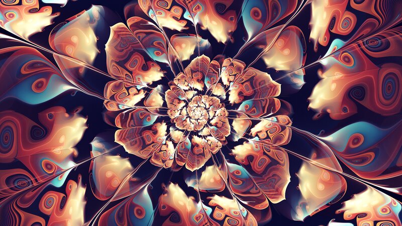 Fractal Flower Pattern — Orange, Hypnotic, Digital Art