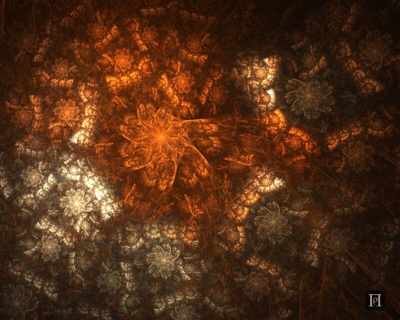 Fractal Flower Pattern — Orange, Mysterious, Digital Art