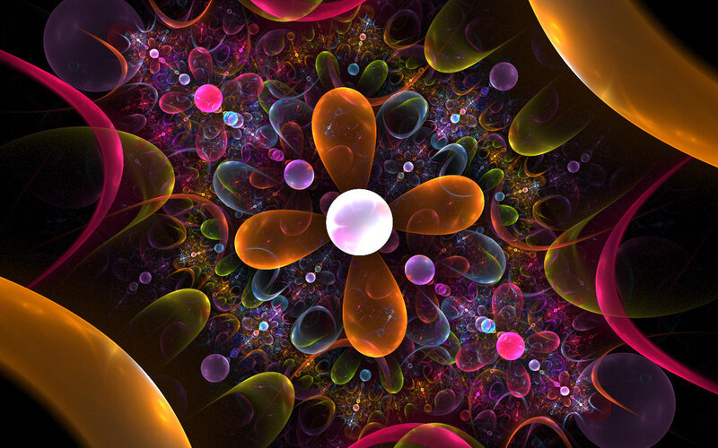 Fractal Flower Pattern — Orange, Vibrant, Digital Art, Bubbles