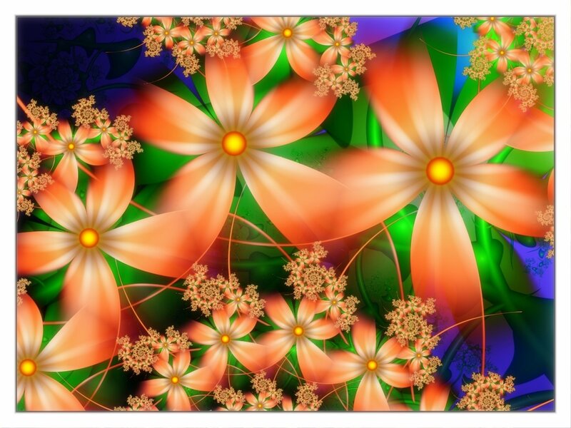 Fractal Flower Pattern — Orange, Vibrant, Digital Art, Flowers