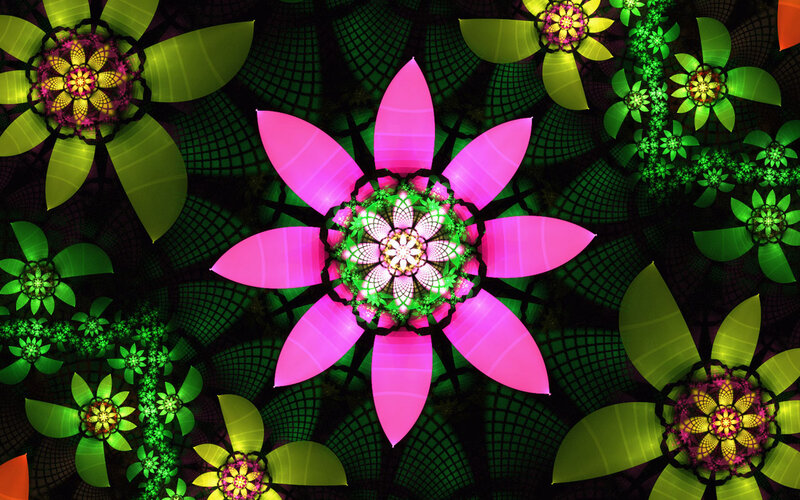 Fractal Flower Pattern — Pink, Hypnotic, Digital Art, Flowers, Petals, Patterns