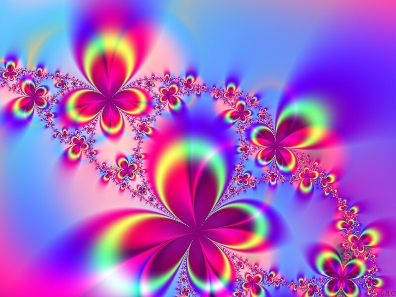 Fractal Flower Pattern — Pink, Vibrant, Digital Art, Flowers, Spirals, Light Rays