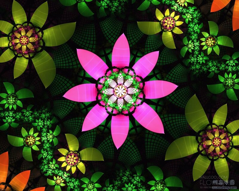 Fractal Flower Pattern — Pink, Vibrant, Digital Art, Flowers