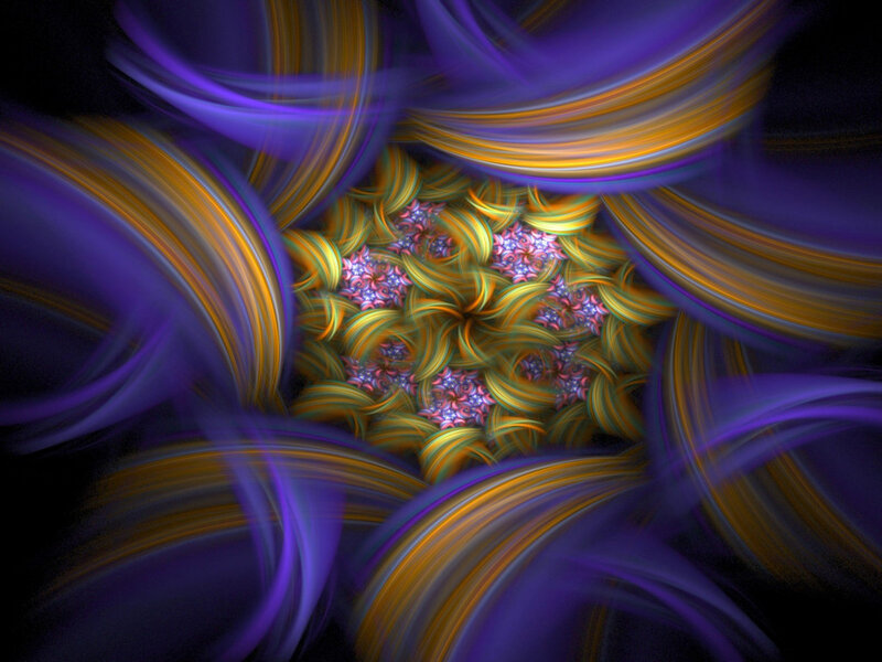 Fractal Flower Pattern — Purple, Hypnotic, Abstract, Yellow