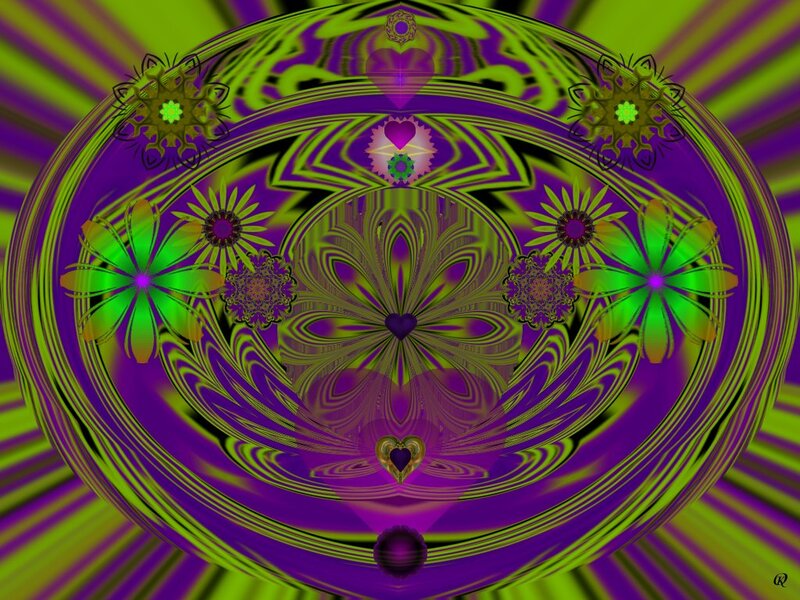 Fractal Flower Pattern — Purple, Hypnotic, Digital Art, Flowers, Hearts