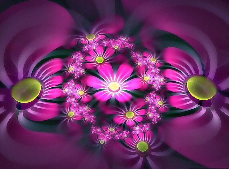 Fractal Flower Pattern — Purple, Hypnotic, Digital Art, Flowers, Petals