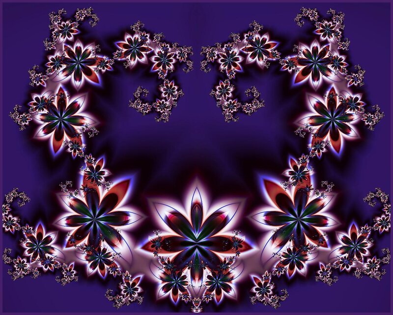 Fractal Flower Pattern — Purple, Hypnotic, Digital Art, Flowers, Spirals, Purple Background