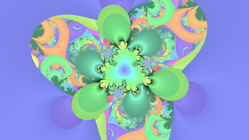 Fractal Flower Pattern — Purple, Hypnotic, Digital Art, Green
