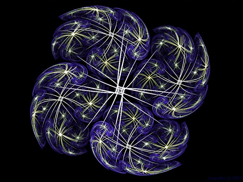 Fractal Flower Pattern — Purple, Hypnotic, Digital Art, Yellow
