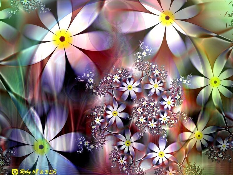 Fractal Flower Pattern — Purple, Vibrant, Digital Art, Flowers, Petals
