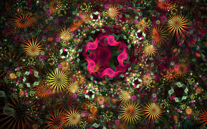Fractal Flower Pattern — Purple, Vibrant, Digital Art, Flowers, Stars