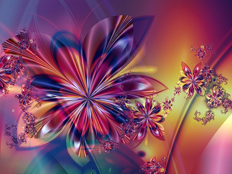 Fractal Flower Pattern — Purple, Vibrant, Digital Art, Flowers