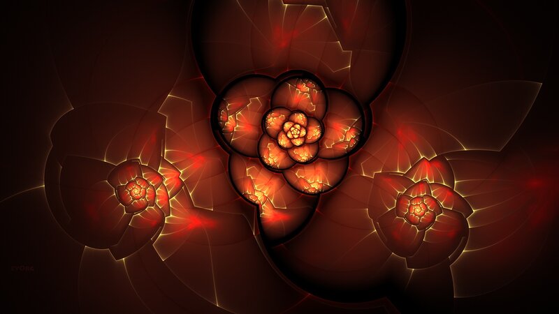 Fractal Flower Pattern — Red, Dramatic, Digital Art, Flowers, Light, Dark Background