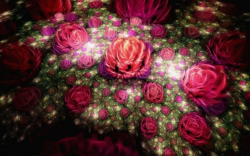 Fractal Flower Pattern — Red, Dramatic, Digital Art, Flowers, Light