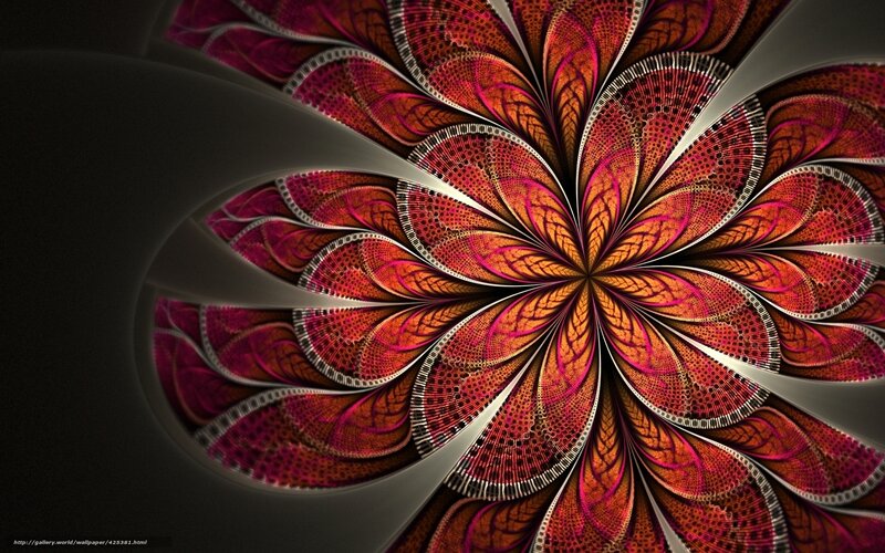 Fractal Flower Pattern — Red, Dramatic, Digital Art, Petals, Symmetry