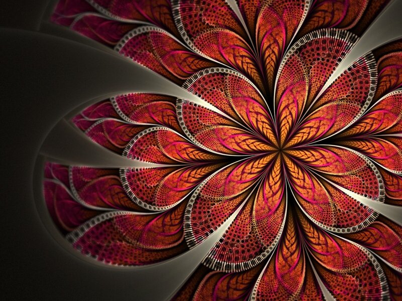 Fractal Flower Pattern — Red, Dramatic, Digital Art, Petals