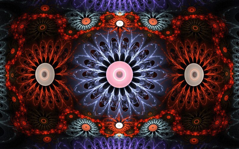 Fractal Flower Pattern — Red, Hypnotic, Digital Art, Flowers, Circles