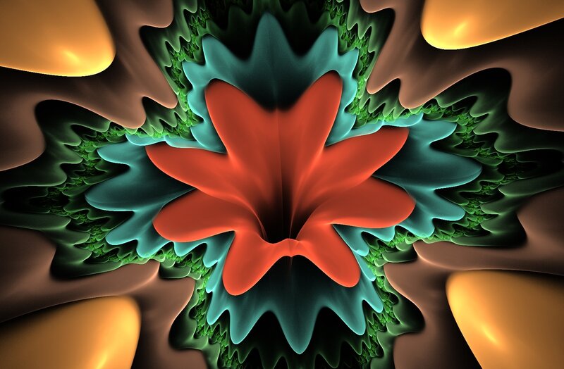 Fractal Flower Pattern — Red, Hypnotic, Digital Art, Petals