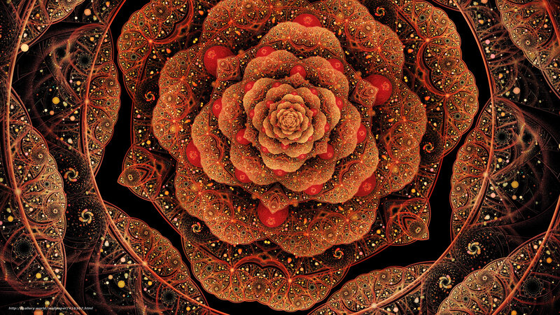 Fractal Flower Pattern — Red, Hypnotic, Digital Art, Spiral