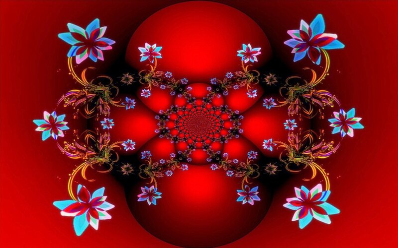 Fractal Flower Pattern — Red, Hypnotic, Digital Art