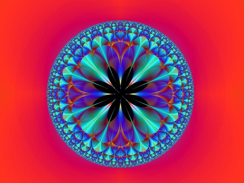 Fractal Flower Pattern — Red, Vibrant, Digital Art, Circle