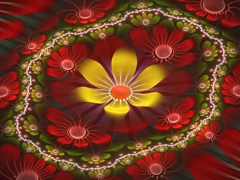 Fractal Flower Pattern — Red, Vibrant, Digital Art, Flowers, Circle