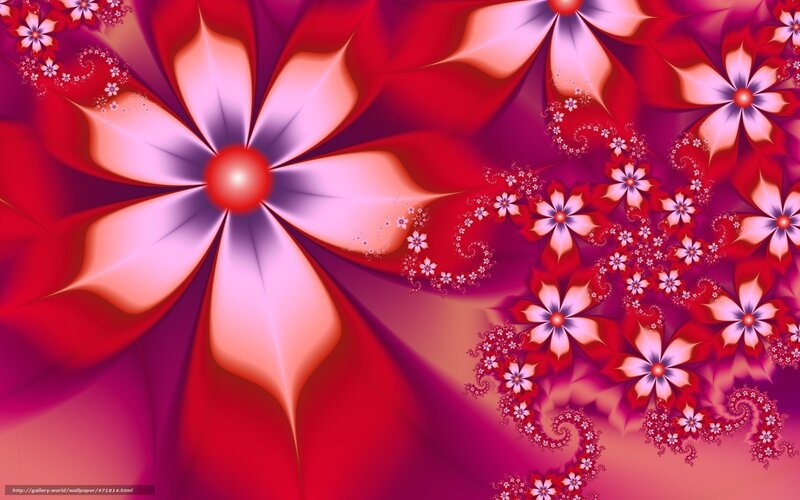 Fractal Flower Pattern — Red, Vibrant, Digital Art, Flowers, Spirals