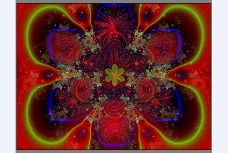 Fractal Flower Pattern — Red, Vibrant, Digital Art, Green Clover