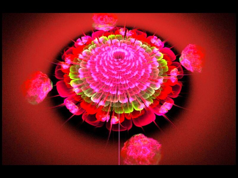 Fractal Flower Pattern — Red, Vibrant, Digital Art, Red Background