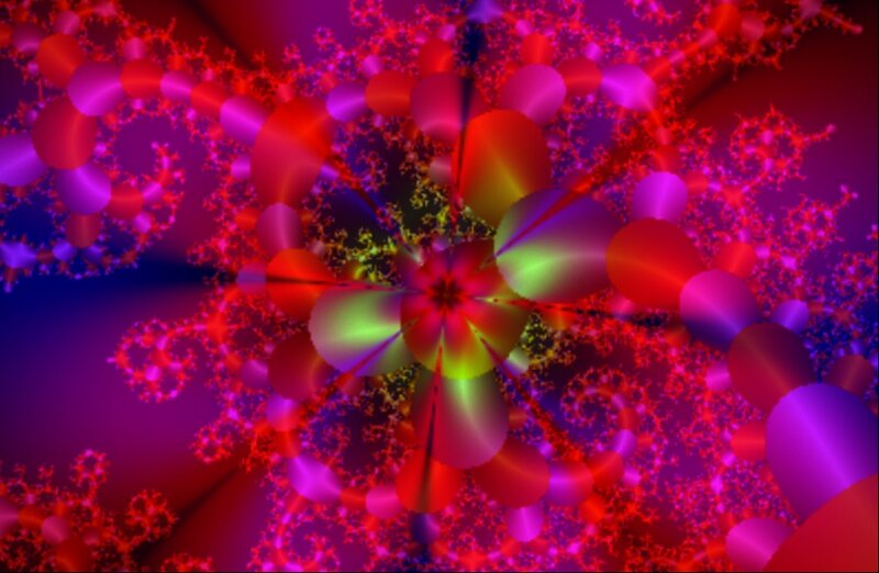 Fractal Flower Pattern — Red, Vibrant, Digital Art