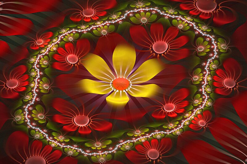 Fractal Flower Pattern — Red, Vibrant