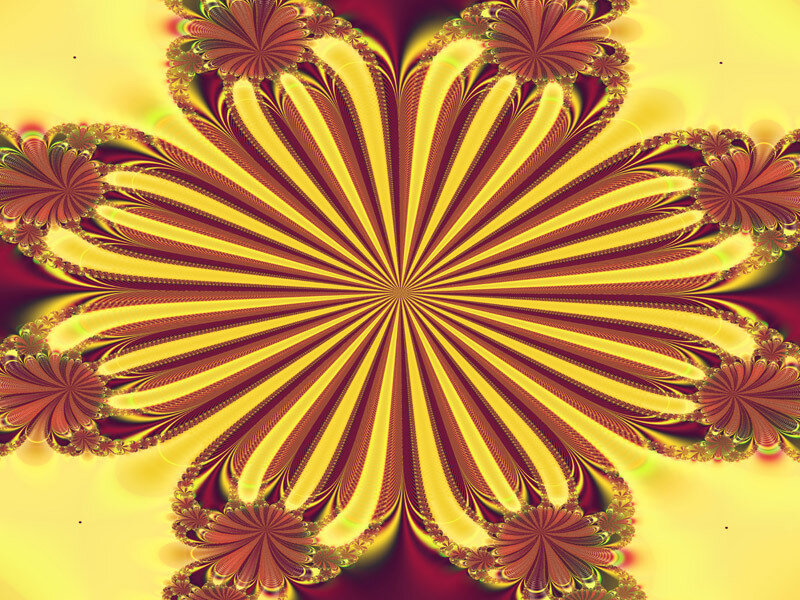 Fractal Flower Pattern — Yellow, Vibrant, Digital Art, Rays