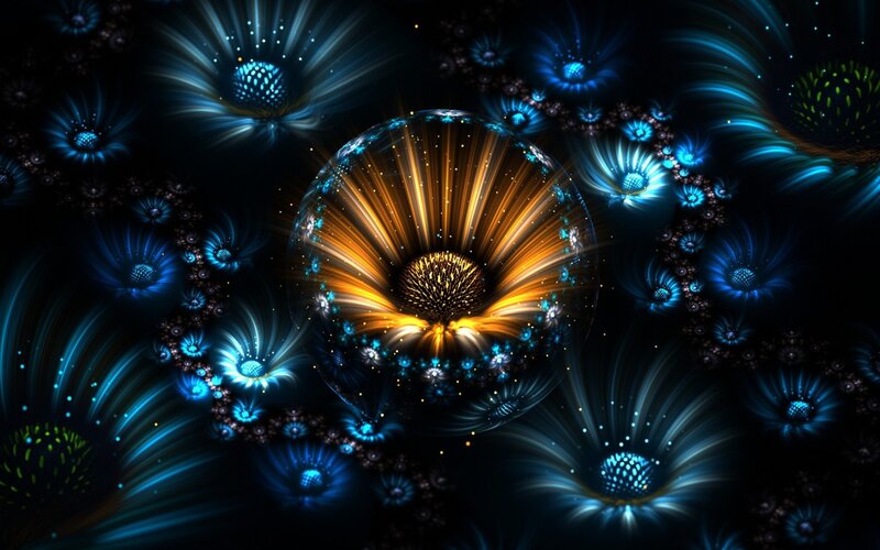 Fractal Flower Patterns — Blue, Dramatic
